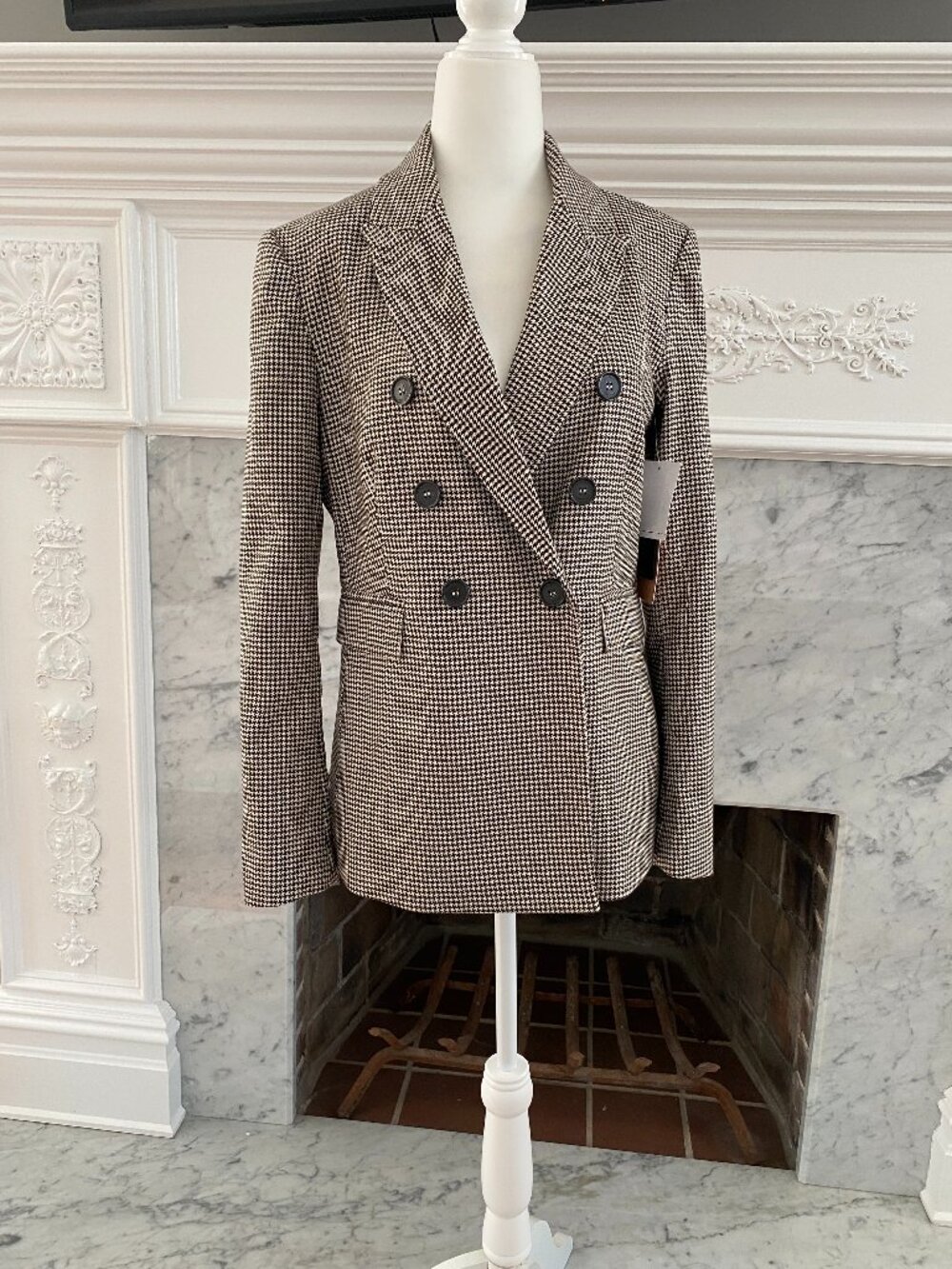 NWT HALOGEN JACKET IN HOUNDSTOOTH PATTERN OF BROWN AND CREAM SIZE 6